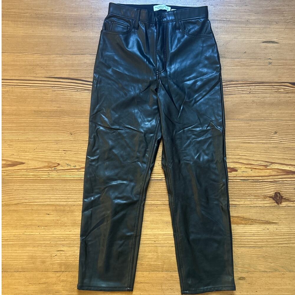 Abercrombie &‎ Fitch black faux leather high rise straight leg pants SIZE 4